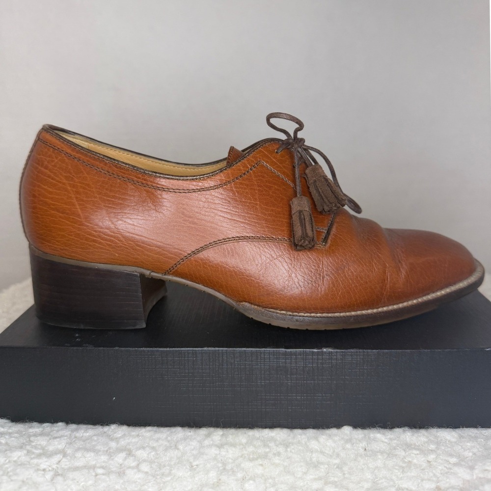 Vintage Italian Leather Womans Oxford Shoes Derby Tassel Academia Equestrian 6.5 - Picture 3 of 16